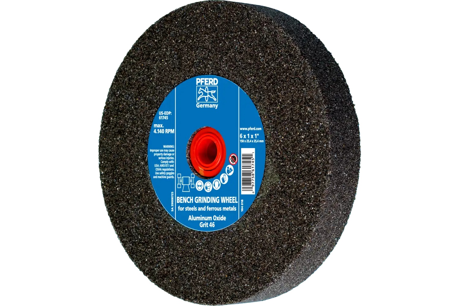 Picture of Pferd Vitrified Bench Wheel, Universal, 6" X 1 X 1-1/4, 46 Grit, Aluminum Oxide